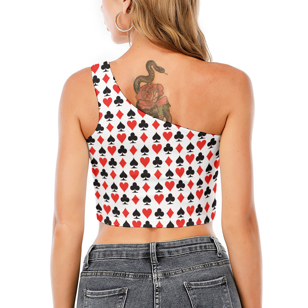 Playing Card Symbols Pattern Print One Shoulder Crop Top