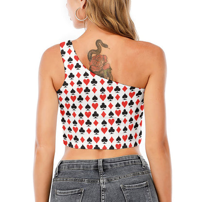 Playing Card Symbols Pattern Print One Shoulder Crop Top