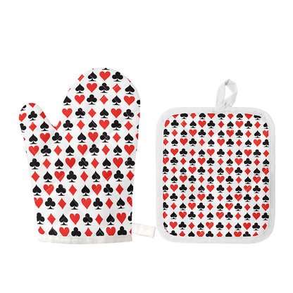 Playing Card Symbols Pattern Print Oven Mitt And Pot Holder Set
