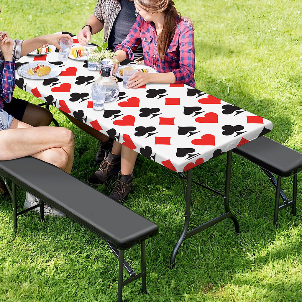 Playing Card Symbols Pattern Print Picnic Table Cover