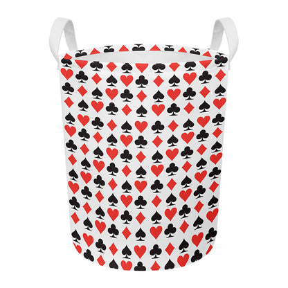 Playing Card Symbols Pattern Print Round Laundry Basket