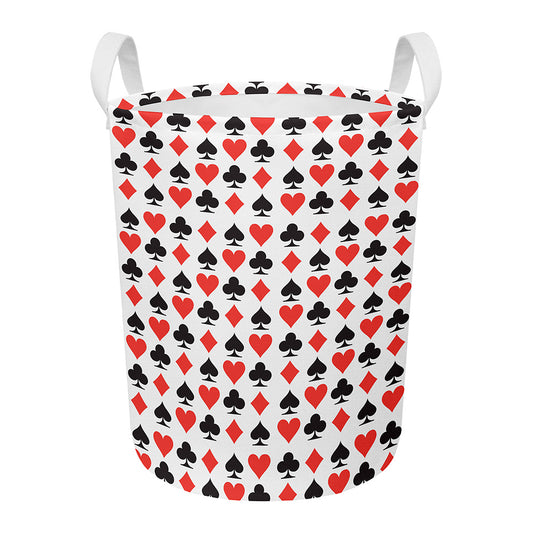 Playing Card Symbols Pattern Print Round Laundry Basket