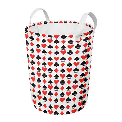 Playing Card Symbols Pattern Print Round Laundry Basket