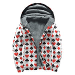 Playing Card Symbols Pattern Print Sherpa Lined Zip Up Hoodie