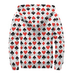 Playing Card Symbols Pattern Print Sherpa Lined Zip Up Hoodie