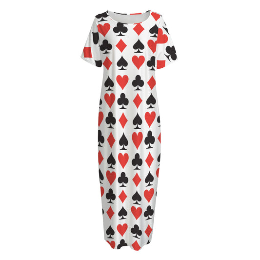 Playing Card Symbols Pattern Print Short Sleeve Long Nightdress