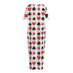 Playing Card Symbols Pattern Print Short Sleeve Long Nightdress