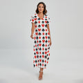 Playing Card Symbols Pattern Print Short Sleeve Maxi Dress