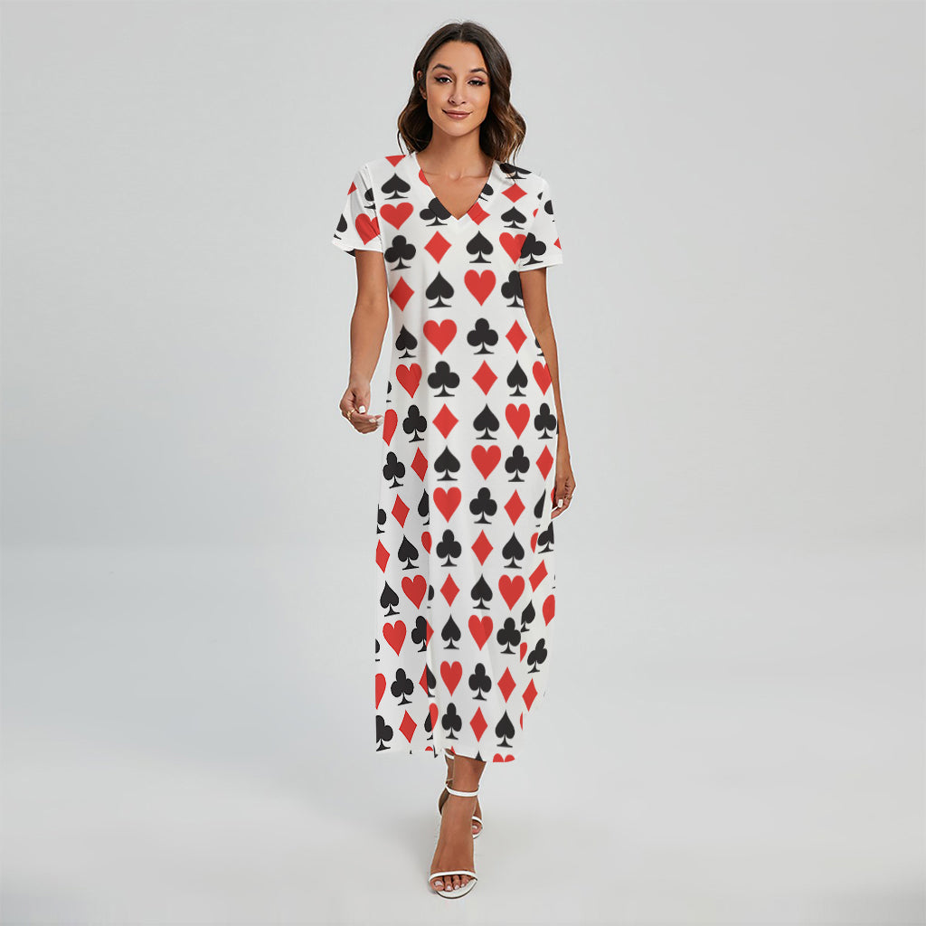 Playing Card Symbols Pattern Print Short Sleeve Maxi Dress