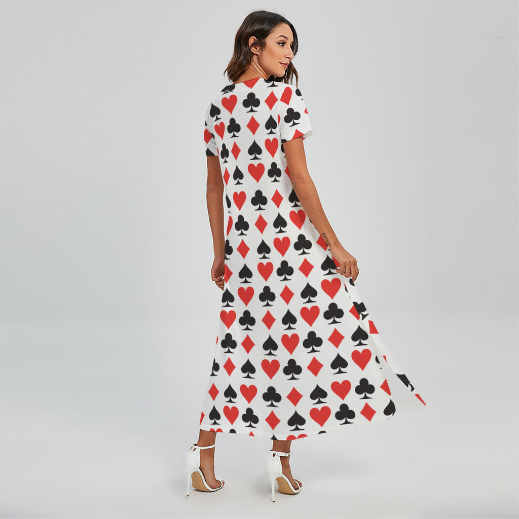 Playing Card Symbols Pattern Print Short Sleeve Maxi Dress