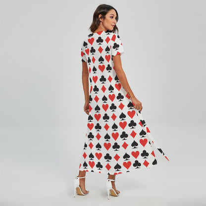 Playing Card Symbols Pattern Print Short Sleeve Maxi Dress