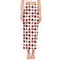 Playing Card Symbols Pattern Print Side Slit Maxi Skirt