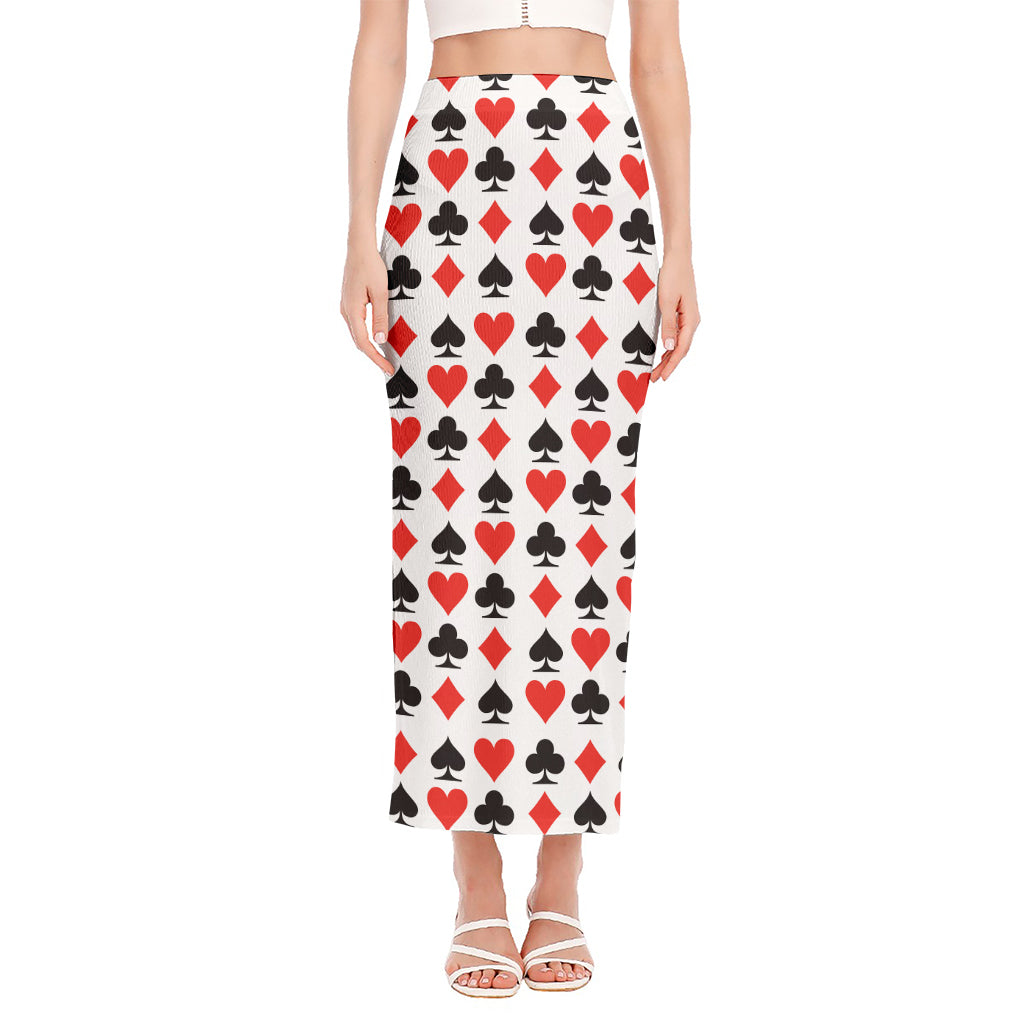 Playing Card Symbols Pattern Print Side Slit Maxi Skirt