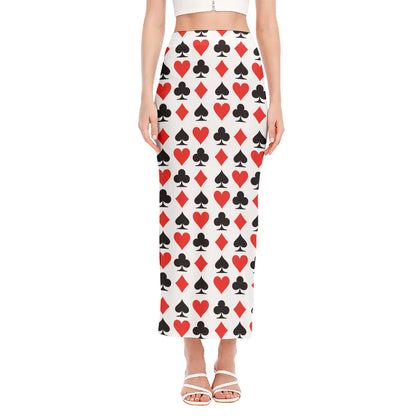 Playing Card Symbols Pattern Print Side Slit Maxi Skirt