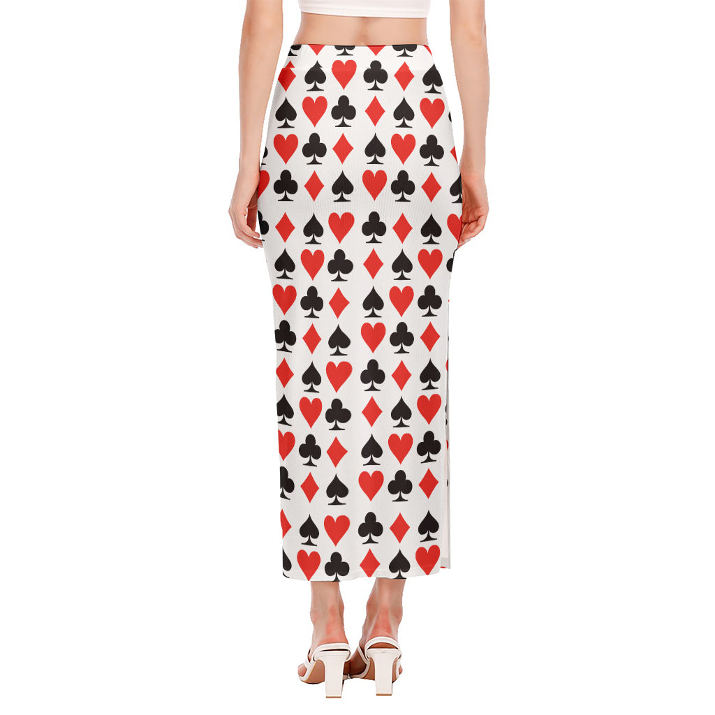 Playing Card Symbols Pattern Print Side Slit Maxi Skirt