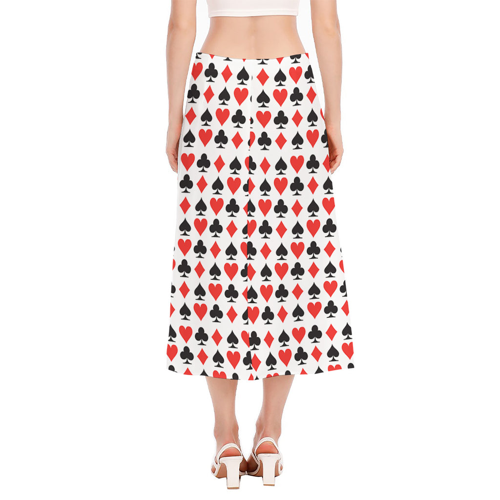Playing Card Symbols Pattern Print Side Slit Midi Skirt
