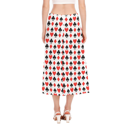 Playing Card Symbols Pattern Print Side Slit Midi Skirt