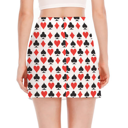 Playing Card Symbols Pattern Print Side Slit Mini Skirt