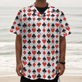 Playing Card Symbols Pattern Print Textured Short Sleeve Shirt