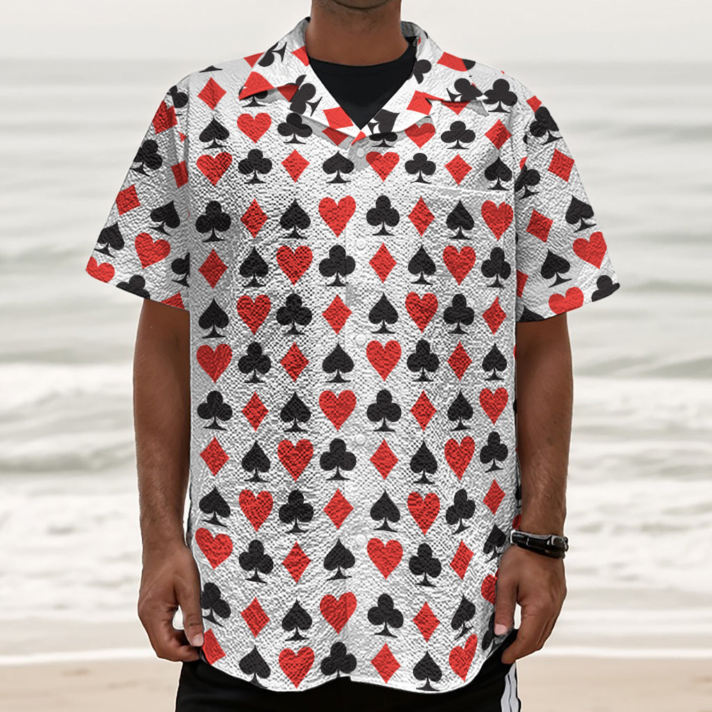 Playing Card Symbols Pattern Print Textured Short Sleeve Shirt