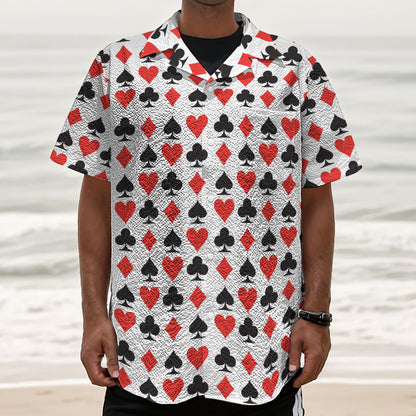 Playing Card Symbols Pattern Print Textured Short Sleeve Shirt