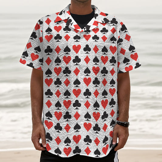 Playing Card Symbols Pattern Print Textured Short Sleeve Shirt