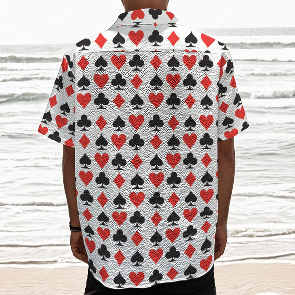 Playing Card Symbols Pattern Print Textured Short Sleeve Shirt