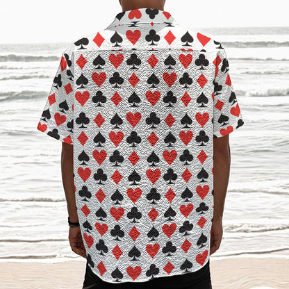Playing Card Symbols Pattern Print Textured Short Sleeve Shirt