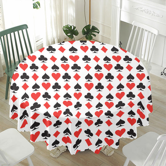 Playing Card Symbols Pattern Print Waterproof Round Tablecloth
