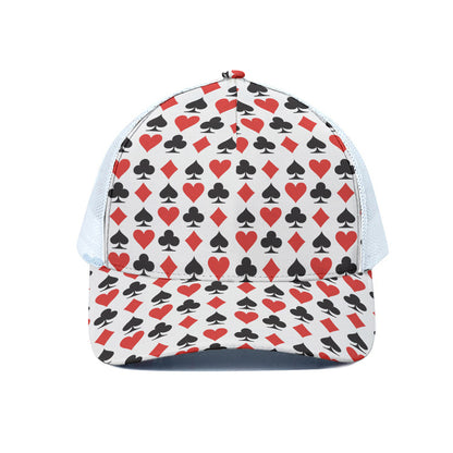 Playing Card Symbols Pattern Print White Mesh Trucker Cap