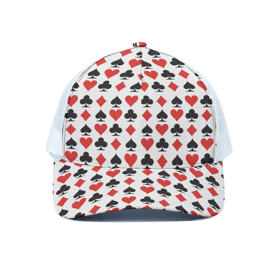 Playing Card Symbols Pattern Print White Mesh Trucker Cap