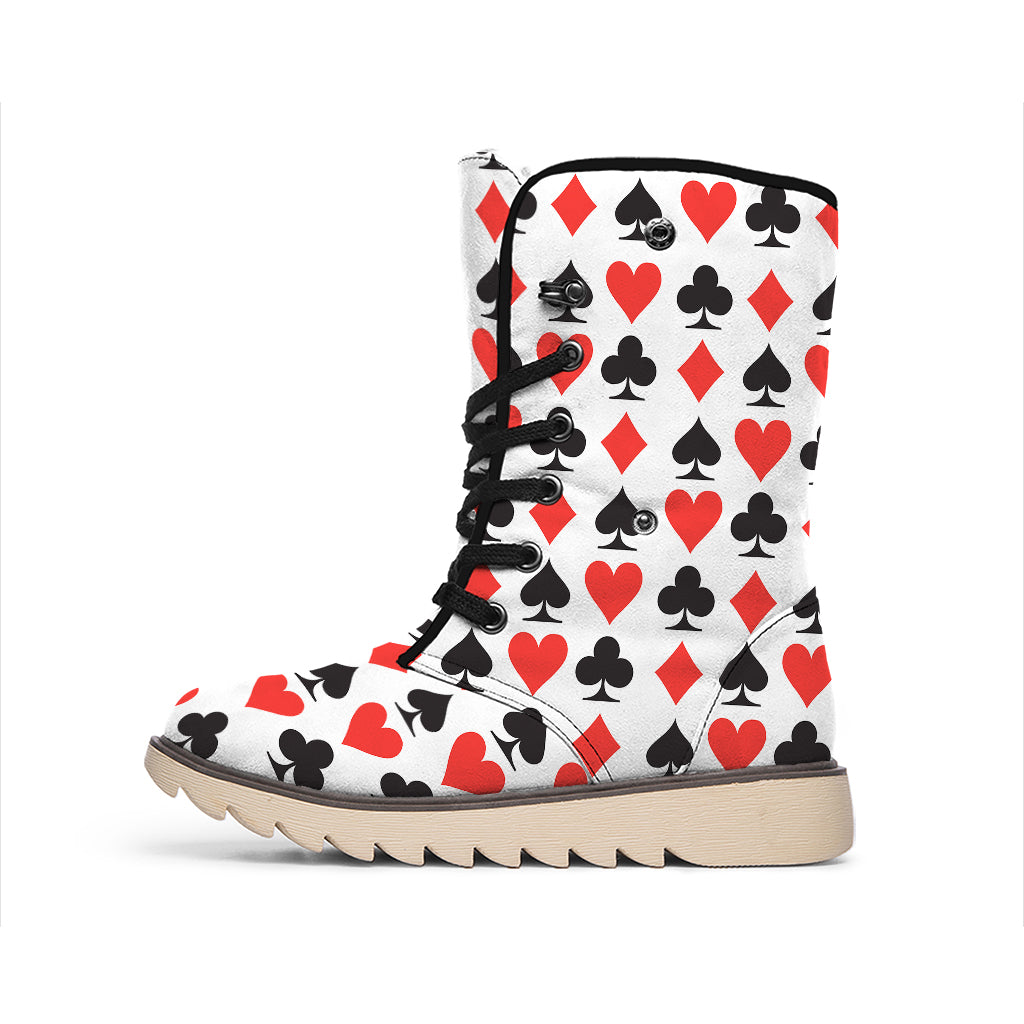 Playing Card Symbols Pattern Print Winter Boots