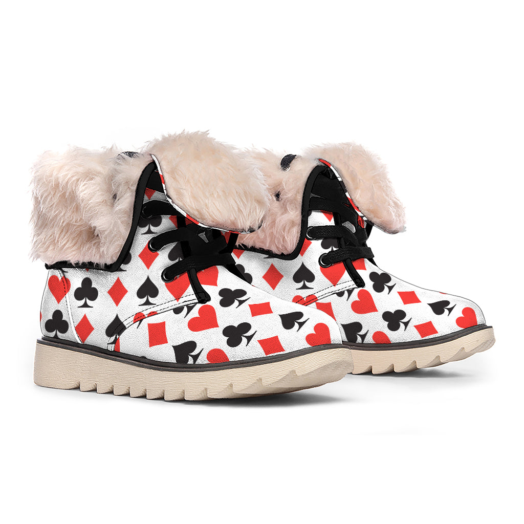 Playing Card Symbols Pattern Print Winter Boots