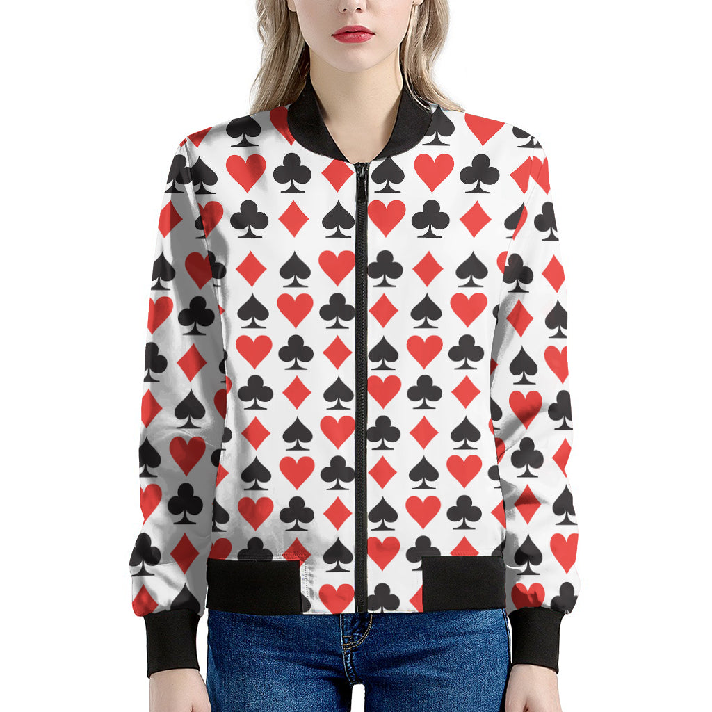 Playing Card Symbols Pattern Print Women's Bomber Jacket