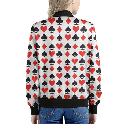 Playing Card Symbols Pattern Print Women's Bomber Jacket