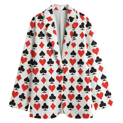 Playing Card Symbols Pattern Print Women's Cotton Blazer