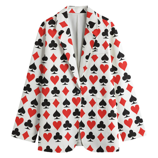 Playing Card Symbols Pattern Print Women's Cotton Blazer
