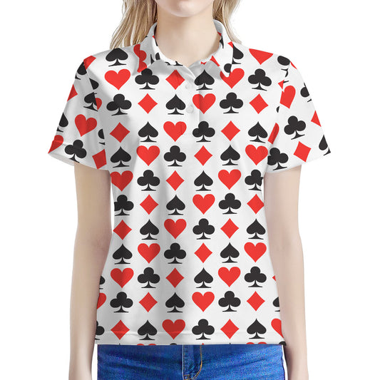Playing Card Symbols Pattern Print Women's Polo Shirt
