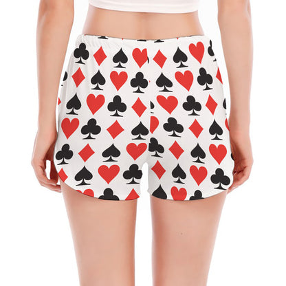 Playing Card Symbols Pattern Print Women's Split Running Shorts