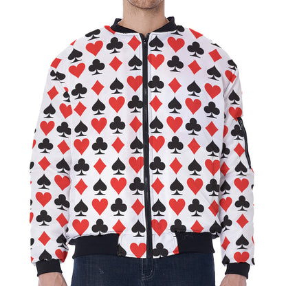 Playing Card Symbols Pattern Print Zip Sleeve Bomber Jacket
