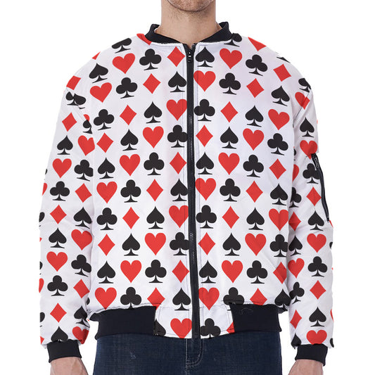 Playing Card Symbols Pattern Print Zip Sleeve Bomber Jacket