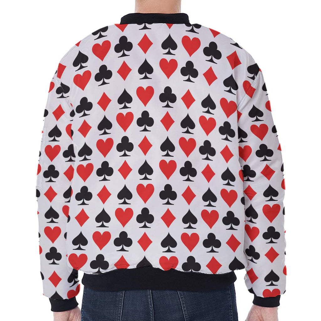 Playing Card Symbols Pattern Print Zip Sleeve Bomber Jacket