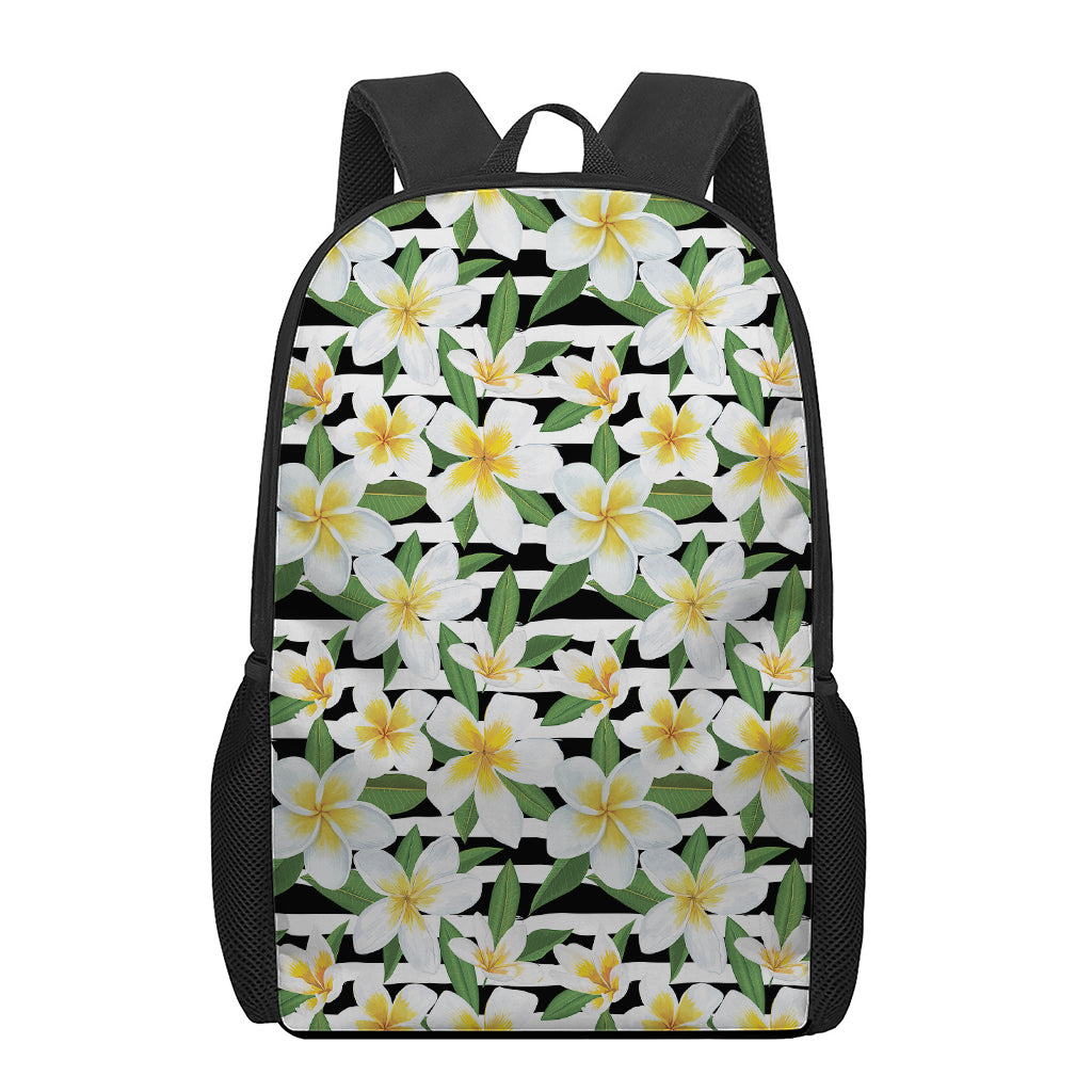 Plumeria Flower Striped Pattern Print 17 Inch Backpack