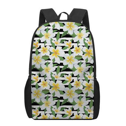 Plumeria Flower Striped Pattern Print 17 Inch Backpack