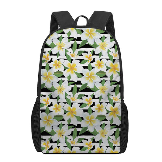 Plumeria Flower Striped Pattern Print 17 Inch Backpack