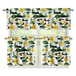 Plumeria Flower Striped Pattern Print 3 Piece Kitchen Curtains