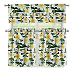 Plumeria Flower Striped Pattern Print 3 Piece Kitchen Curtains