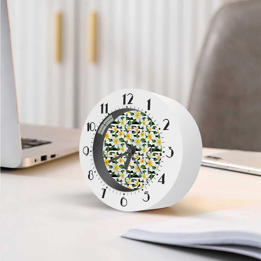 Plumeria Flower Striped Pattern Print Alarm Clock