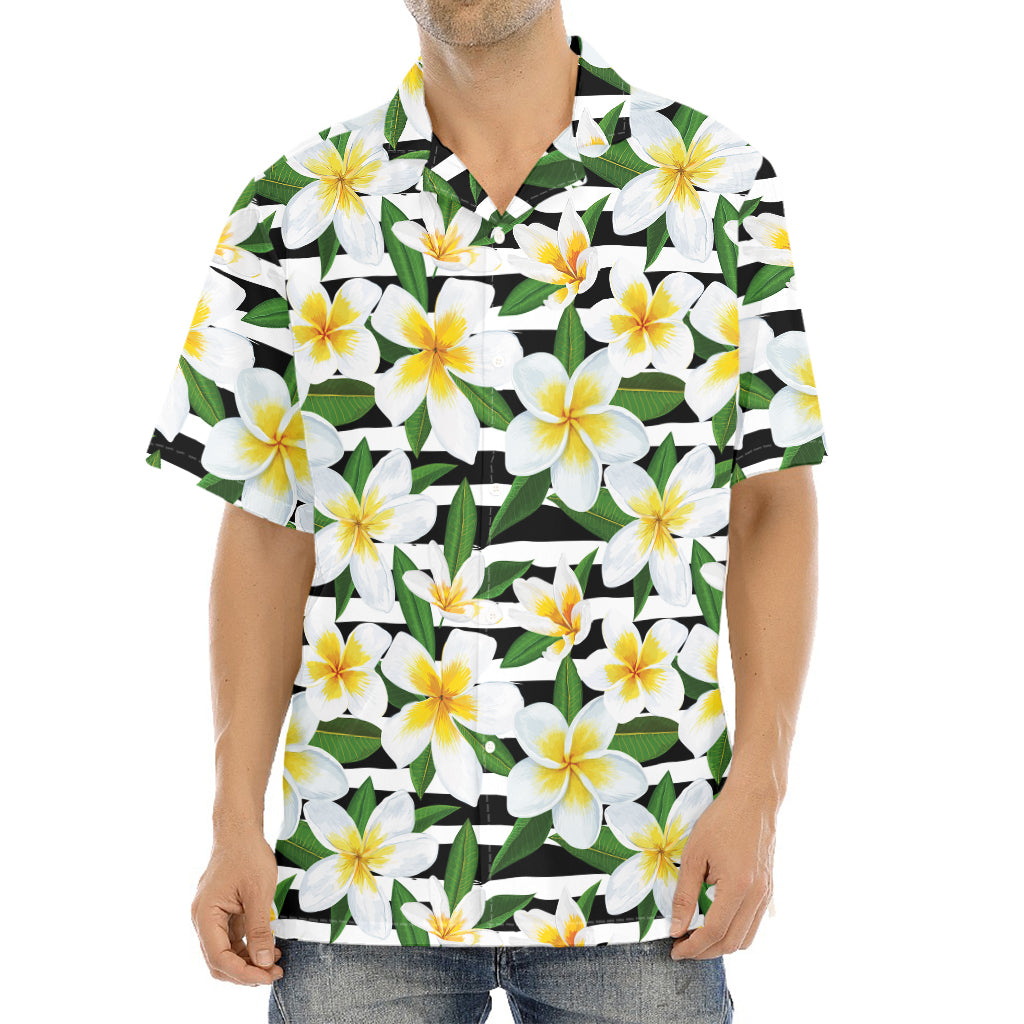 Plumeria Flower Striped Pattern Print Aloha Shirt