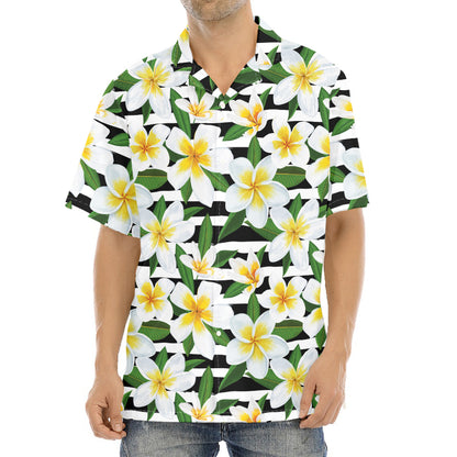 Plumeria Flower Striped Pattern Print Aloha Shirt